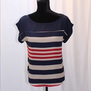 Red and Dark Blue Stripes Blouse